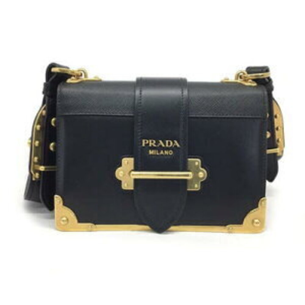 PRADA Cahier Shoulder Bag Leather Black